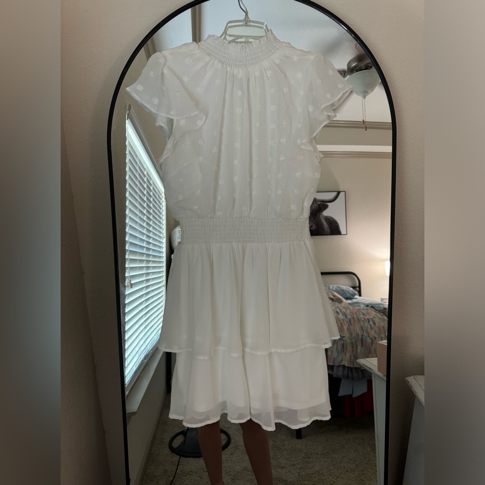 White Flutter Sleeve Dress